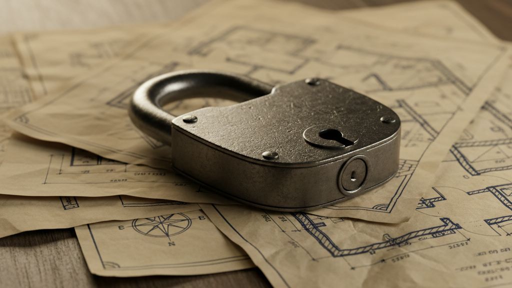 wordpress-admin-vedelem-igy-vedd-meg-a-belepesi-fe Masszív acél lakat tervrajzokon – a WordPress admin védelem szimbóluma